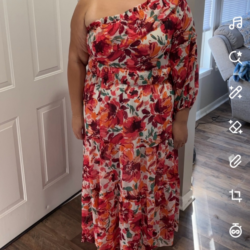 Chic Soul Vibrant Floral One-Shoulder Dress